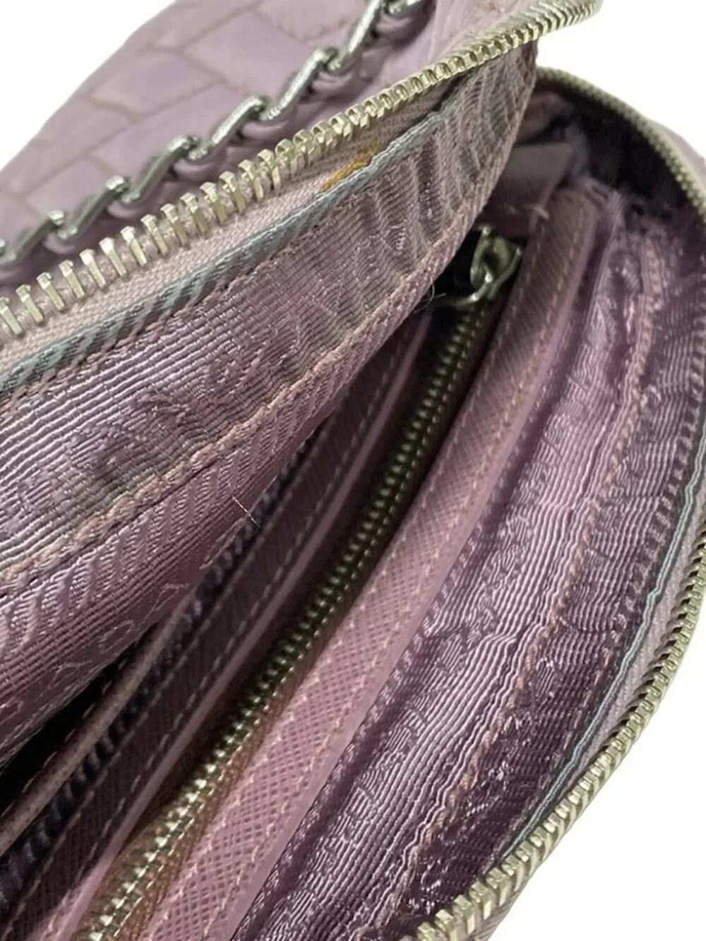 PRADA Light Purple Purple Nylon Leather Handbag